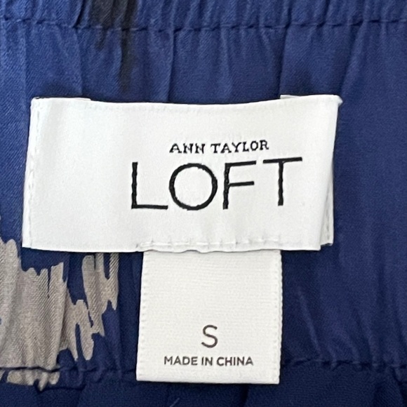 Ann Taylor LOFT Silk Mini Skirt Blue Abstract Boho Print Pockets Elastic Waist S - Picture 5 of 6